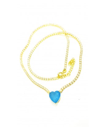 SUYOLU PARAİBA MAVİ KALP KOLYE 